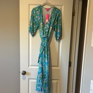 Lilly Pulitzer Vibrant Blue and Green Wrap Dress